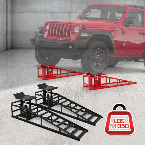 2 Pack Hydraulic Car Ramps, 11050LBS 5T Car Ramp High Lift 9"-14.2", Heavy-duty Iron-made Vehicle Lift Ramp, Automotive Truck Service Ramps For Oil Changes Support Jack For Maintenance