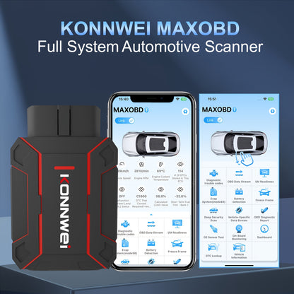 KONNWEI MAXOBD Comprehensive System Deep Scan Diagnostic Tool Wireless 5.2 OBD2 Scanner with Over 41 Dedicated Data Streams for IOS And Android, Without Battery
