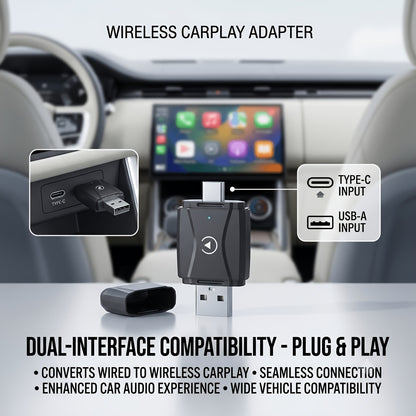 2026 NEW Wireless Carplay Adapter & Android Auto 2026 Upgrade Wired CarPlay to Wireless, 2-in-1 Mini USB Design with Fast Stable Connection Car Play for Apple IOS 10+, Android 11+ Version Car Play Wireless Adapter Carplay Wireless Free Type-C Adapter