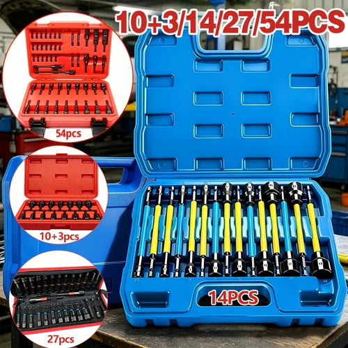 10+3pcs/14pcs/27pcs/54pcs Magnetic Socket And Screwdriver Set, Impact Power Hexagonal Extended Nut Screwdriver Drill Bit Main Kit, Imperial And Metric, 1/4-inch Hexagonal Handle, Chrome-vanadium Steel Material, An Ideal Choice for Daily Use