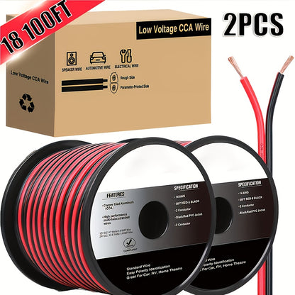 [CCA Electrical Cable] 1pc/2pcs Copper Clad Aluminum Wire Red Black CCA Electrical Cable 2 Conductor Parallel DC Flexible Extension Cords for Car Audio Radio Speaker Amplifier