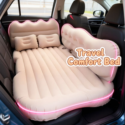 Luxury Premium Black And Stylish Beige Car Inflatable Mattress, Portable And Foldable, with PVC Flocking, Including Storage Bag, Air Pump And Two Pillows, Two Piers, Perfect for RVs, Trucks, And Foldable Beds In The Back Seat Of The Car Seat