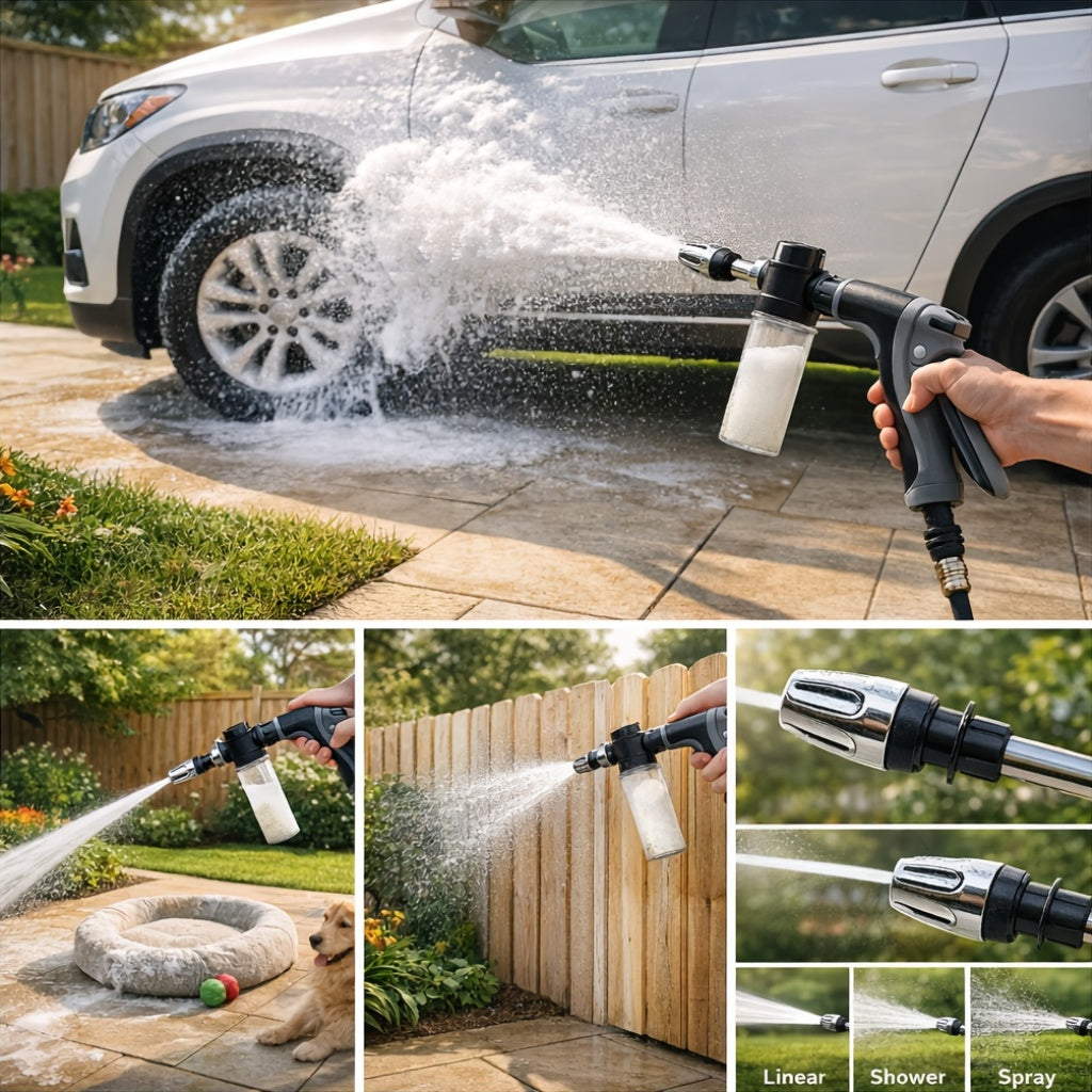 This Is a Robust Car Wash Gun Designed for High Pressure, Made from Sturdy Plastic And Does Not Include a Water Hose. It Comes with an Adjustable Nozzle And Is an Effective Cleaning Device Ideal for Both Motorcycles And Cars