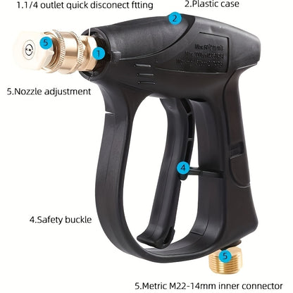 High Pressure Car Wash Gun, 5 Colors Quick Connection 1/4 Inch Nozzle M22-14 Hose Connector, Max. 3000 LBS/sq. Inch, Garden Supplies, Garden Irrigation Spray