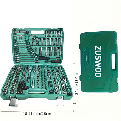 High End Professional 216 Tool Set, 1/4" 3/8" 1/2" Drive Depth And Standard Sleeves, Ratchet Wrench Set, S2 And CR-V Sleeves, Automotive Parts Repair Quick Ratchet Wrench And Other Automotive Repair Parts, Professional Racing Grade Repair Tool Set