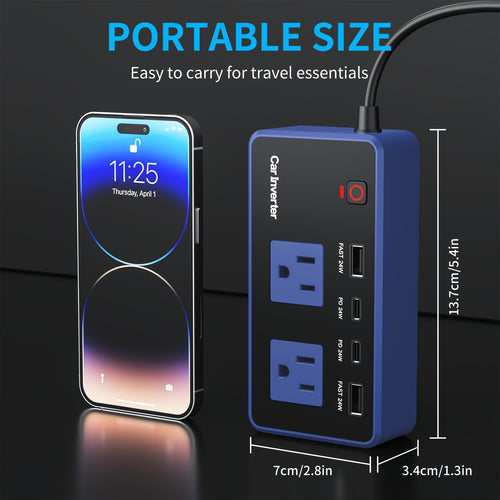 200W Car Inverter, DC 12V To 110V AC Power Inverters For Vehicles With PD 24W USB-C, Dual USB Ports And QC3.0 Fast Charging Ports Car Charger Adapter, Multi-protection Techniques, Car Tools, Good Gift, Without Battery