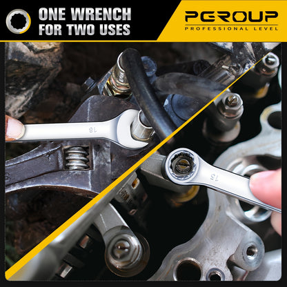 32pcs SAE & Metric Combo Wrench Set (20 Long & 12 Short-Reach Wrenches), 14pcss Premium Metric (6 - 19mm) & 14pcss SAE (1/4" - 15/16") Combo Wrenches With Open & 12-Point Box Ends, CR-V Steel, Mirror Chrome Polished