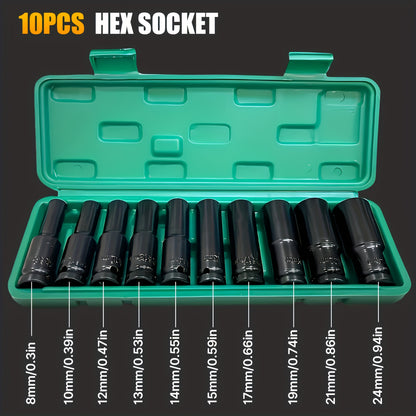 BOURVILL 35/15/10pcs 1/2" Drive Deep Impact Socket Set for Axle Hub Nut, Featuring 6-Point Metric Sizes from 8-32Mm, Made of Cr-Mo Steel, Designed for Heavy-Duty Vehicle Repair And Maintenance