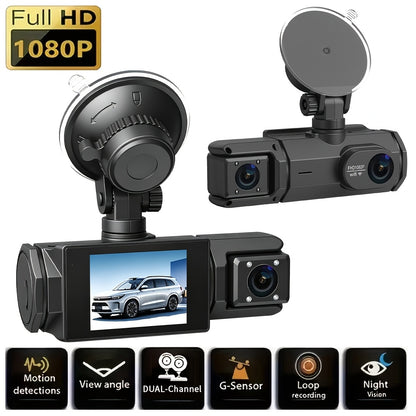 1080P HD Front And Cabin Dual-Camera Dash Cam, Equipped with 2-Inch IPS Screen, 170° Front Wide Angle And 140° Rear Wide Angle, ADAS Driving Assistance, G-Sensor, Loop Recording, Night Vision, 24-Hour Parking Mode - Sd Card Not Included