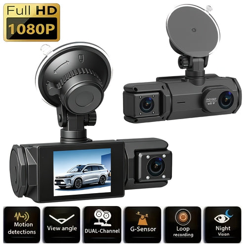1080P HD Front And Cabin Dual-Camera Dash Cam, Equipped with 2-Inch IPS Screen, 170° Front Wide Angle And 140° Rear Wide Angle, ADAS Driving Assistance, G-Sensor, Loop Recording, Night Vision, 24-Hour Parking Mode - Sd Card Not Included