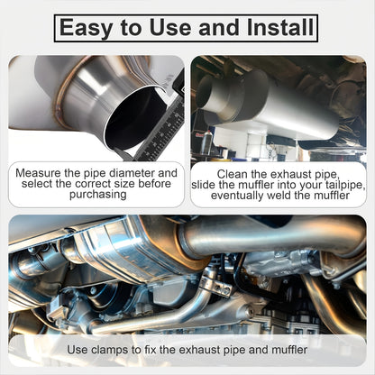2 Pack Stainless Steel Exhaust Muffler for Cars And Trucks - Anti-Corrosive, 2.5" Exhaust Muffler High-Performance Chamber Design with Aggressive Sound, Overall 17" Center in | Center Out, 2.5"/3.0" Inlet/Outlet