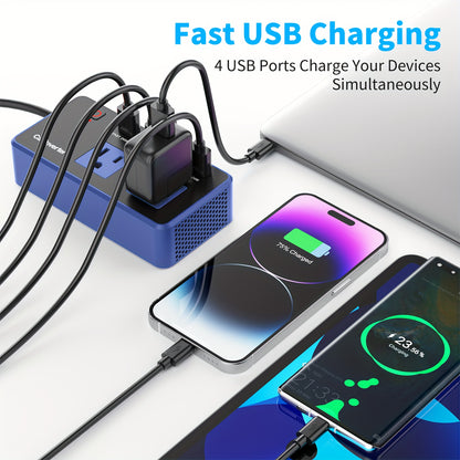 200W Car Inverter, DC 12V To 110V AC Power Inverters For Vehicles With PD 24W USB-C, Dual USB Ports And QC3.0 Fast Charging Ports Car Charger Adapter, Multi-protection Techniques, Car Tools, Good Gift, Without Battery