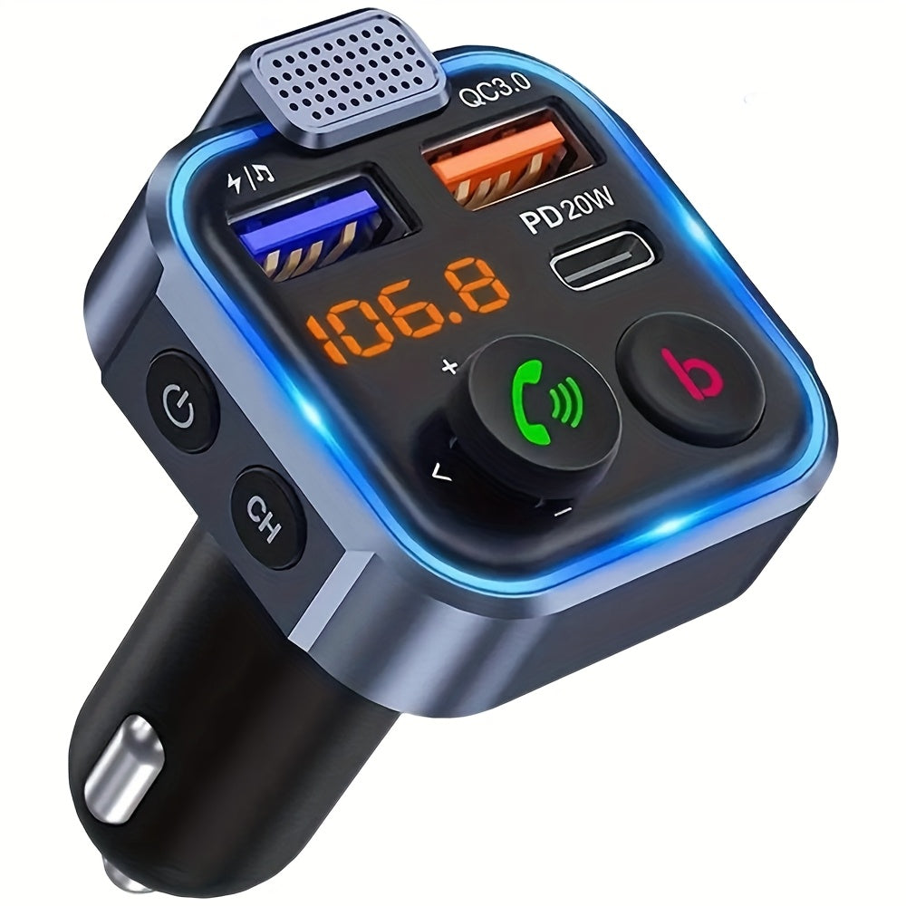 Gm V5.0FM Transmitter Car Adapter Kit - Clear Hands-free Calling, USB PD 20W Fast Charger, MP3 Player Receiver, Support for Hi-fi Bass Crystal Clear Sound