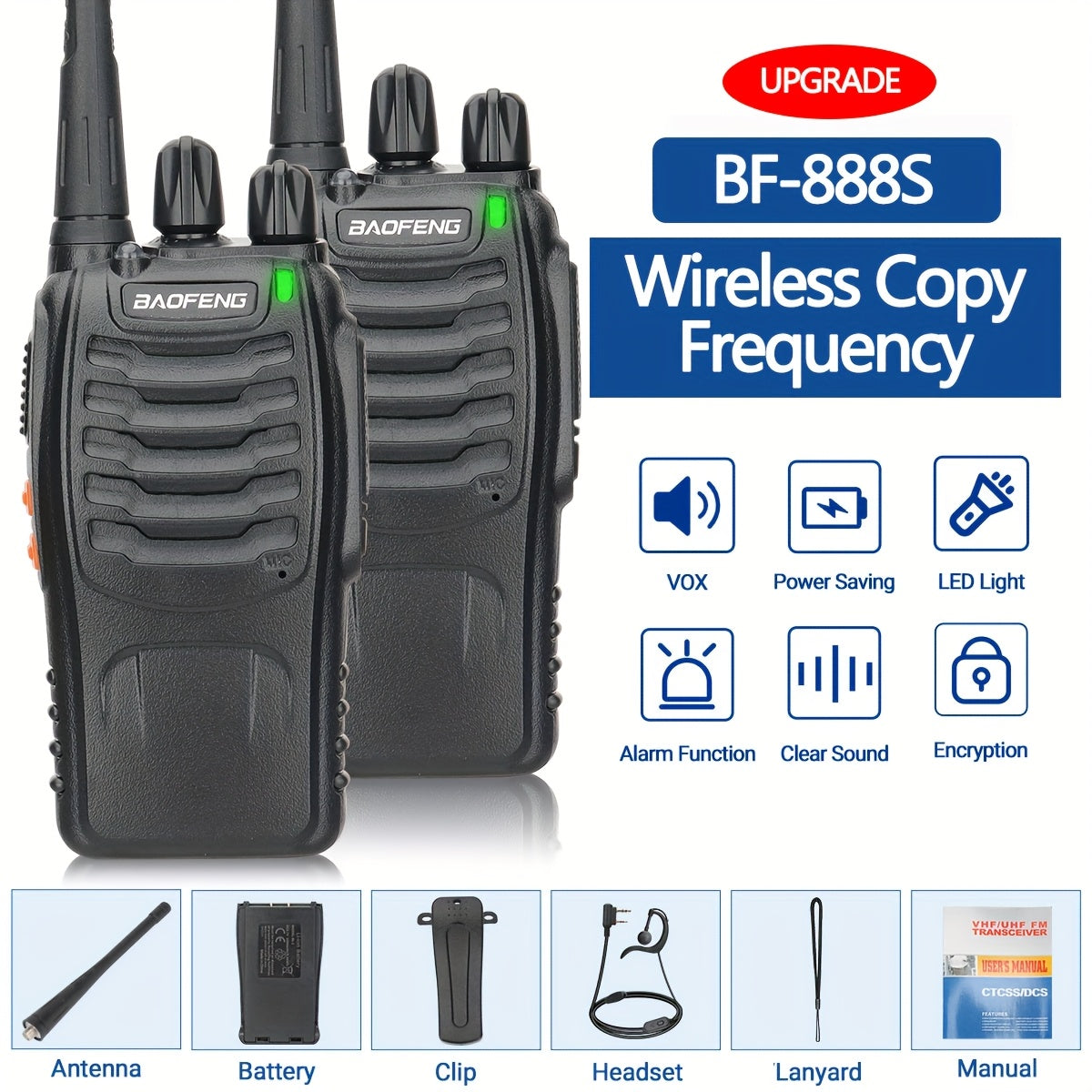 2pack Baofeng Adult Long Distance Walkie-talkie with Headset, 16 Channels Rechargeable Handheld Two-way Radio, Suitable for Hiking, Cycling, Camping and Skiing