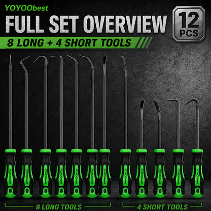 [Heavy-Duty Pick Set] 12pcs Heavy-Duty Pick and Hook Tool Set with Long & Mini Hooks, O-Ring Seal Gasket Puller, Oil Seal Removal Tool, Car, Truck, RV, Boat