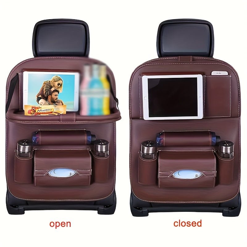 2pcs Premium All-in-One Car Back Seat Organizer with Foldable Table, Kick Mats, Tissue Box Holder, Cup & Umbrella Holders, Laptop Station & Car Eating Tray - Durable Travel Companion for Family Road Trips, Vehicle Organization, Integrated Storage Design,