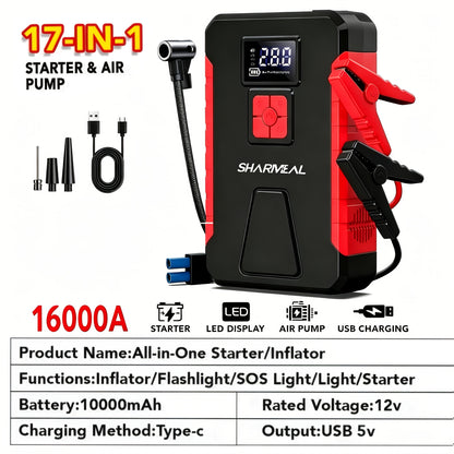15000A-21000A Peak 350PSI 12V 17-in-1 Portable Jump Starter with Air Compressor Jump Starter, Car Battery Charger, Car Jump Starter with Air Compressor, Jump Starter Para, Car Accessories Tools, LED Light, Battery Charger, Cart Battery Charger