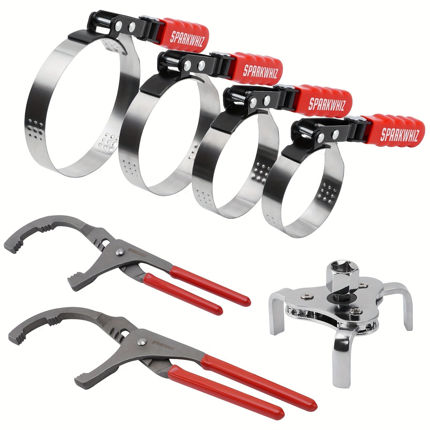 [7pcs Oil Filter Tool] 7pcs Oil Filter Removal Tool Kit | Adjustable 3-Jaw Wrench and 9" & 12" Oil Filter Pliers, Fits 2-3/4" to 5-1/4" Filters, Anti-Slip PVC Handles for Better Grip