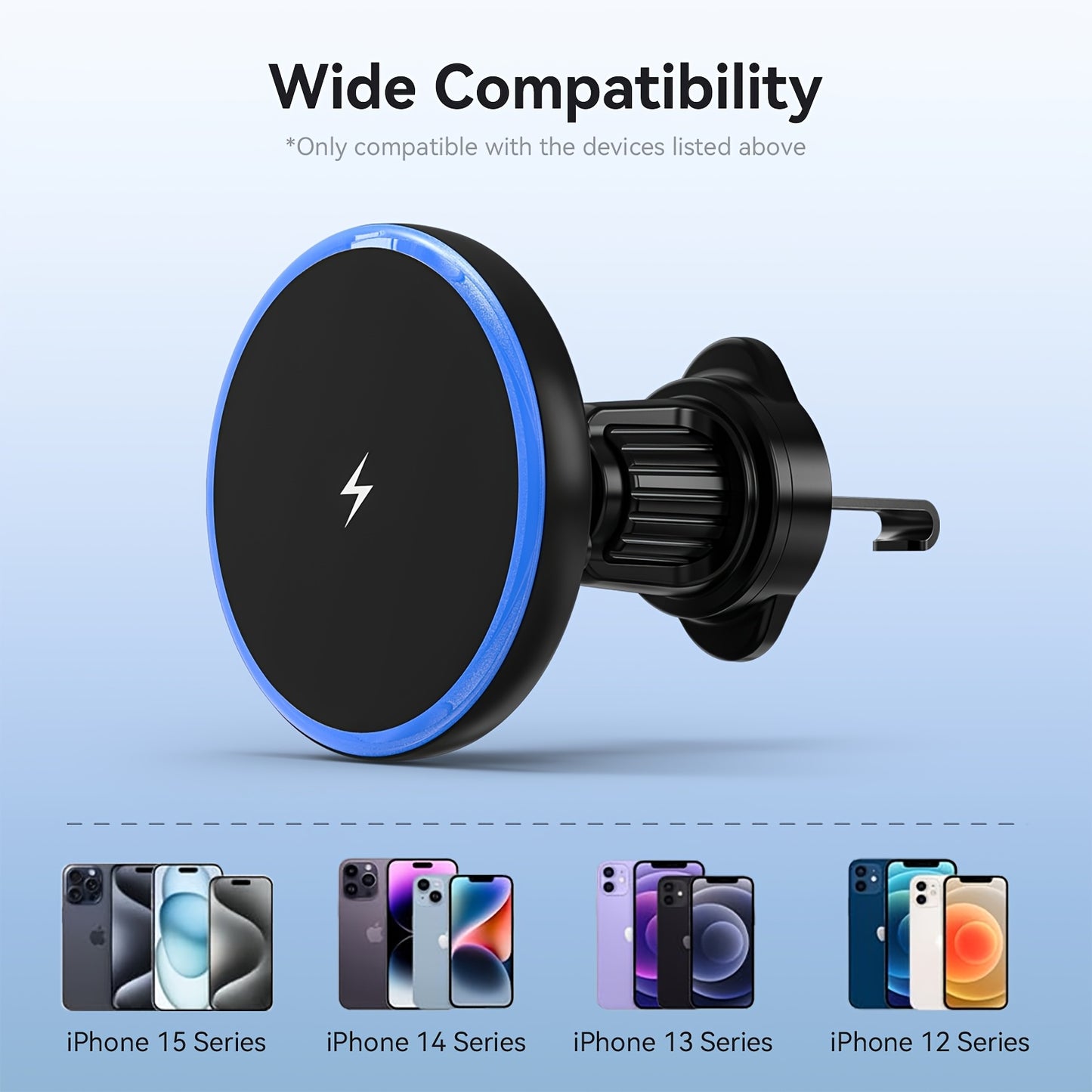 For Magsafe Car Mount, 15W Magnetic Wireless Charger for Iphone, Magsafe Air Vent Car Holder Charger for Iphone 16/15/14 13 12 Pro Max Mag Safe Case, LED Design, Without Battery