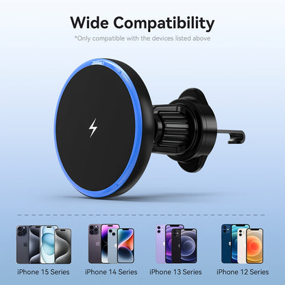 For Magsafe Car Mount, 15W Magnetic Wireless Charger for Iphone, Magsafe Air Vent Car Holder Charger for Iphone 16/15/14 13 12 Pro Max Mag Safe Case, LED Design, Without Battery