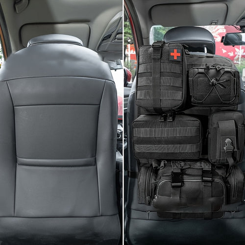 Tactical Car Seat Back Organizer with MOLLE System - Durable Oxford Fabric, 5 Detachable Pouches, Multiple Compartments for Trucks & SUVs - Black, Car Seat Organizer | Modular Storage | Durable Tactical Bag