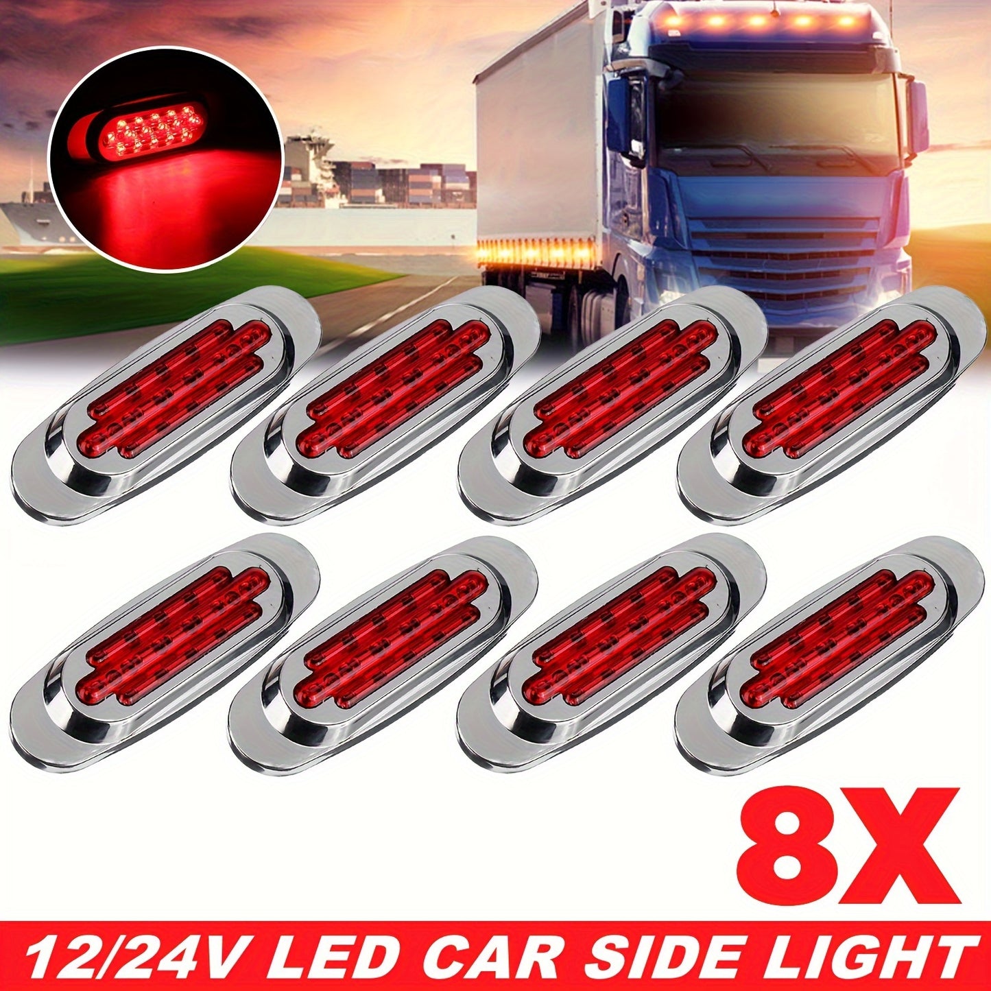 8pcs Ultra-Bright 16LED Car Side Marker Lights, 12-24V - Amber/White/Red/Blue/Green, Fit for Trucks & Trailers, Enhanced Visibility & Safety