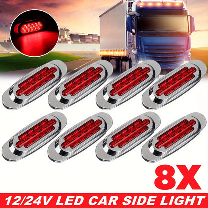 8pcs Ultra-Bright 16LED Car Side Marker Lights, 12-24V - Amber/White/Red/Blue/Green, Fit for Trucks & Trailers, Enhanced Visibility & Safety