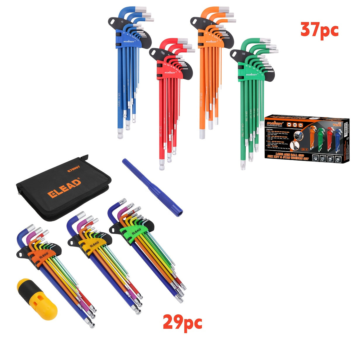 HORUSDY Hex Key Allen Wrench Set Ball End Torx Key Metric (1.5mm-10mm) & SAE (1/16"-3/8") Industrial Grade with Color Coding with T-Handle for Bicycle Repair Household DIY Chrome Vanadium Steel