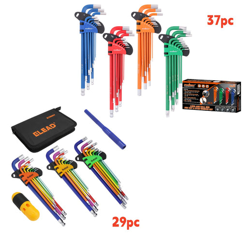 HORUSDY Hex Key Allen Wrench Set Ball End Torx Key Metric (1.5mm-10mm) & SAE (1/16"-3/8") Industrial Grade with Color Coding with T-Handle for Bicycle Repair Household DIY Chrome Vanadium Steel