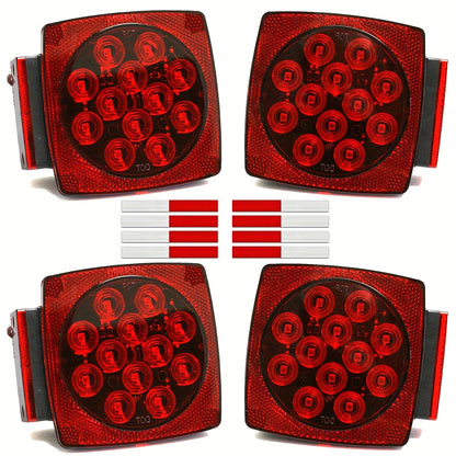12V LED Trailer Lights, Red White 2 Square Trailer Lights & 6 Connectors Stop Tail Turn Signal Tail Lights, Utility Trailer Lights For Under 80 Inch Boat Trailer Truck Marine Camper RV