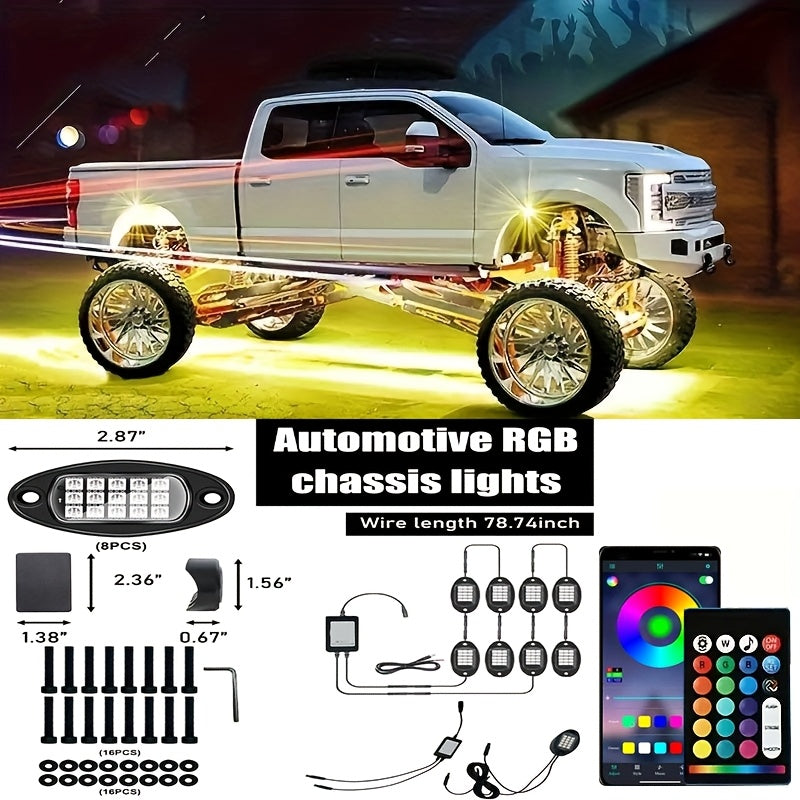 [LED Rock Lights] 8pcs And 4pcs - 15 LED/8 Pods Metal Alloy Upgraded LED Rock Lights, Suitable for Trucks, RGB LED Rock Lights with APP/Music Mode, Suitable for Jeeps, Trucks, UTVs, SUVs And Golf Carts, Neon Light Chassis Kits for Backlights, Car Accessor