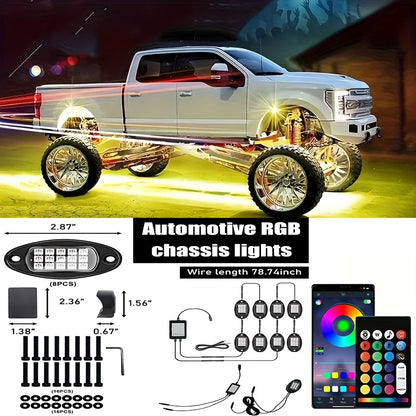 [LED Rock Lights] 8pcs And 4pcs - 15 LED/8 Pods Metal Alloy Upgraded LED Rock Lights, Suitable for Trucks, RGB LED Rock Lights with APP/Music Mode, Suitable for Jeeps, Trucks, UTVs, SUVs And Golf Carts, Neon Light Chassis Kits for Backlights, Car Accessor