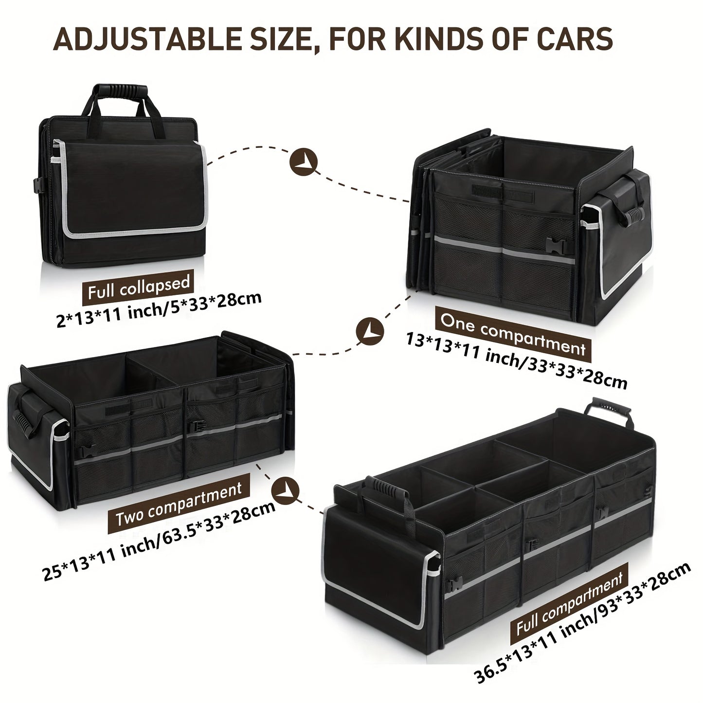 Car Trunk Organizer, Heavy Duty Foldable Storage Organizer, Collapsible Bag Cooler Bag with Lid, 3 Compartments & Straps, Insulated Leakproof Car Cargo Trunk Organizer for Car Truck