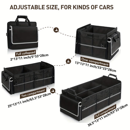 Car Trunk Organizer, Heavy Duty Foldable Storage Organizer, Collapsible Bag Cooler Bag with Lid, 3 Compartments & Straps, Insulated Leakproof Car Cargo Trunk Organizer for Car Truck