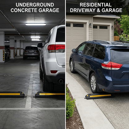 Car Wheel Stops for Garage -Heavy Duty Rubber Parking Guide 12/8/4/2/1pc Premium Quality Durable Car for Garage Wheel Stopper Professional Grade Park with Reflective Yellow Tape Curb, Adjustable for Safe Parking of Vehicles, for Garage Parking Stops
