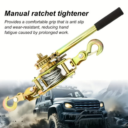 [Heavy Duty Winch] Heavy Duty Manual Winch, Cable Puller - Cargo Binding And Tightening Strap with 2 Hooks, Steel Wire Rope, Portable Tire Reinforcement Winch Manual Trailer, Equipment Transport Material Cable Tightening