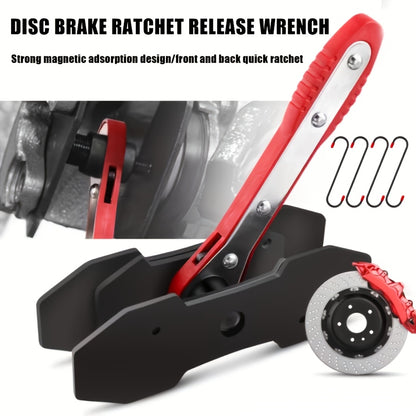 Brake Caliper Compression Tool with 360 Degree Swing Ratchet, Quick Ratchet Brake Wrench, Brake Caliper Tool with 2 Pressure Plates, Vehicle Brake Maintenance Tool, Brake Piston Separation Brake Cylinder Adjuster, Essential Emergency Tool for Cars