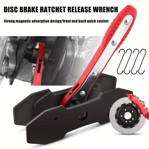 Brake Caliper Compression Tool with 360 Degree Swing Ratchet, Quick Ratchet Brake Wrench, Brake Caliper Tool with 2 Pressure Plates, Vehicle Brake Maintenance Tool, Brake Piston Separation Brake Cylinder Adjuster, Essential Emergency Tool for Cars