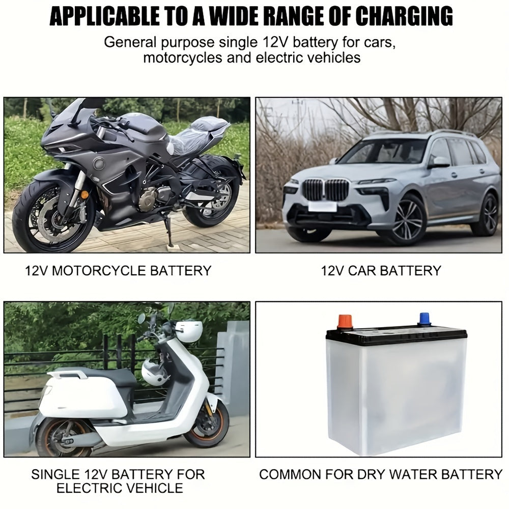 12V Intelligent Car Battery Charger - Intelligent Trickle Maintainer And Desulfurizer - Advanced Temperature Compensation Motorcycle Battery Charger for All 2Ah-100Ah Batteries, Car, Truck, Lawn Mower Battery Charger