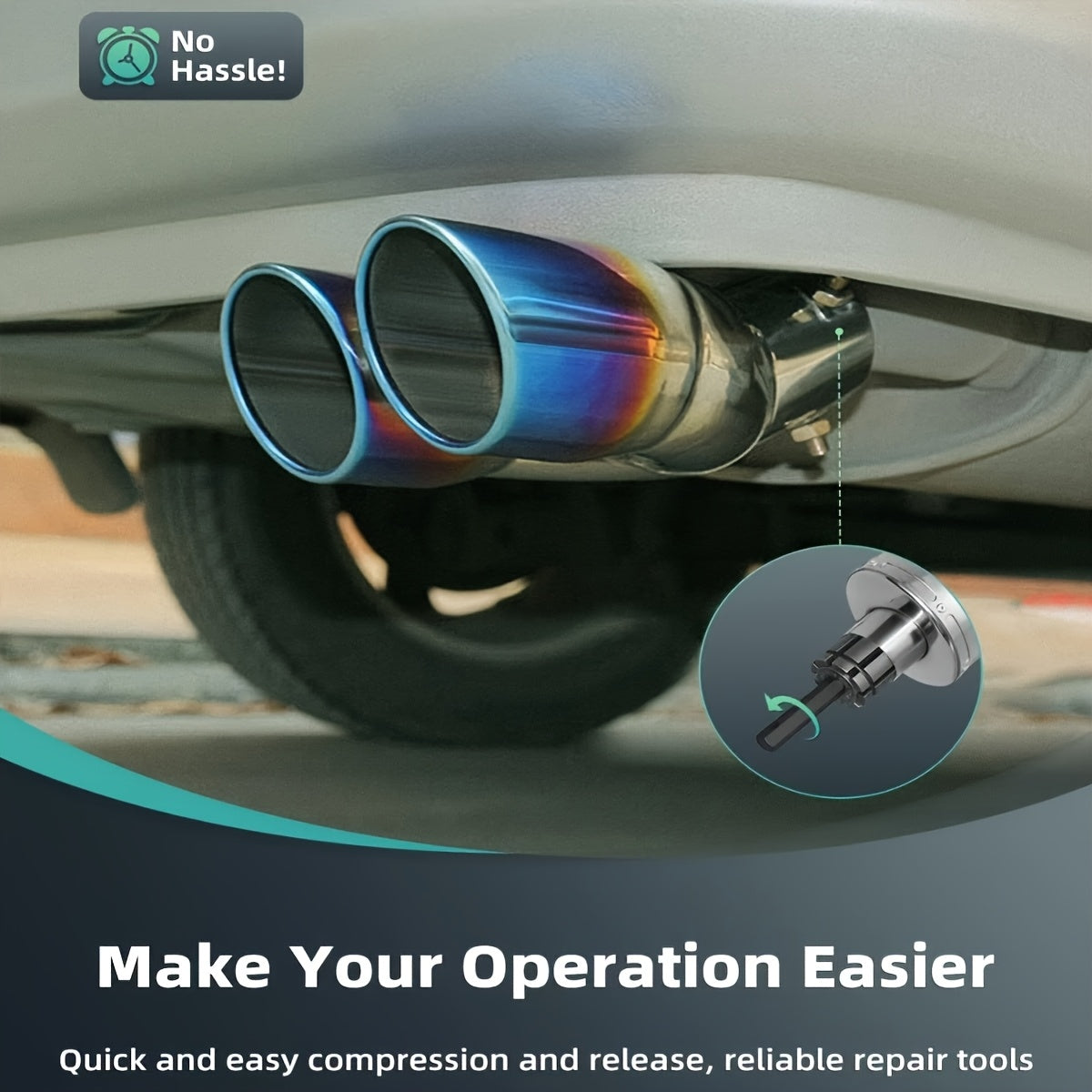 [Without Battery] 3pcs Exhaust Pipe Expander, Includes 12 Rubber Rings Silencer Expansion Tool Set Suitable for Most Vehicles And Trucks, Without Battery