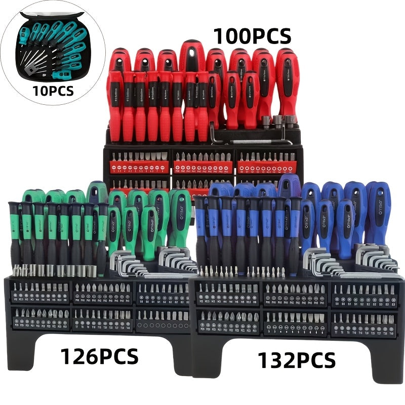 [Holiday Gifts] 10/100/126/132pcs Precision Screwdriver Set, Insulated Magnetic Screwdriver Tools, Professional Auto Repair Tools, Comes with A Plastic Storage Rack, Suitable for Electronics And Precision Work, A Good Choice for Daily Use And Holiday Gift