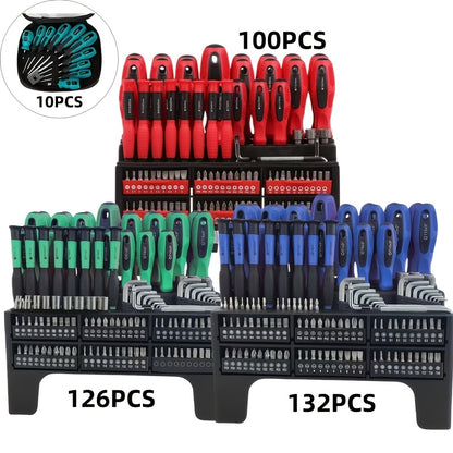 [Holiday Gifts] 10/100/126/132pcs Precision Screwdriver Set, Insulated Magnetic Screwdriver Tools, Professional Auto Repair Tools, Comes with A Plastic Storage Rack, Suitable for Electronics And Precision Work, A Good Choice for Daily Use And Holiday Gift