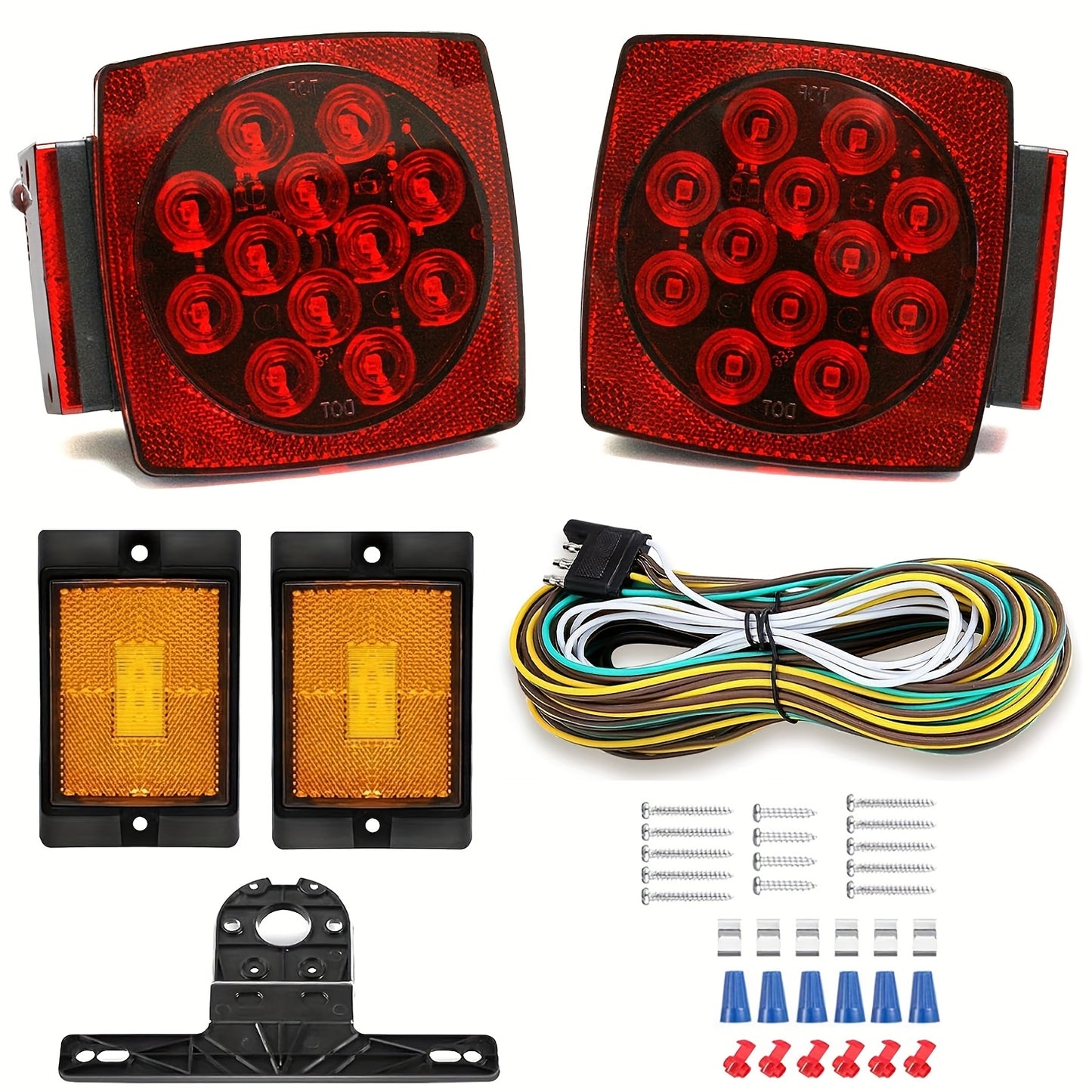 12V LED Trailer Lights, Red White 2 Square Trailer Lights & 6 Connectors Stop Tail Turn Signal Tail Lights, Utility Trailer Lights For Under 80 Inch Boat Trailer Truck Marine Camper RV