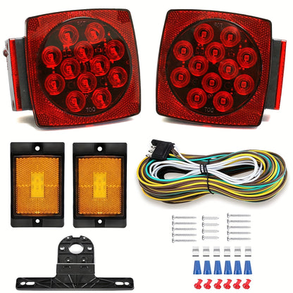 12V LED Trailer Lights, Red White 2 Square Trailer Lights & 6 Connectors Stop Tail Turn Signal Tail Lights, Utility Trailer Lights For Under 80 Inch Boat Trailer Truck Marine Camper RV