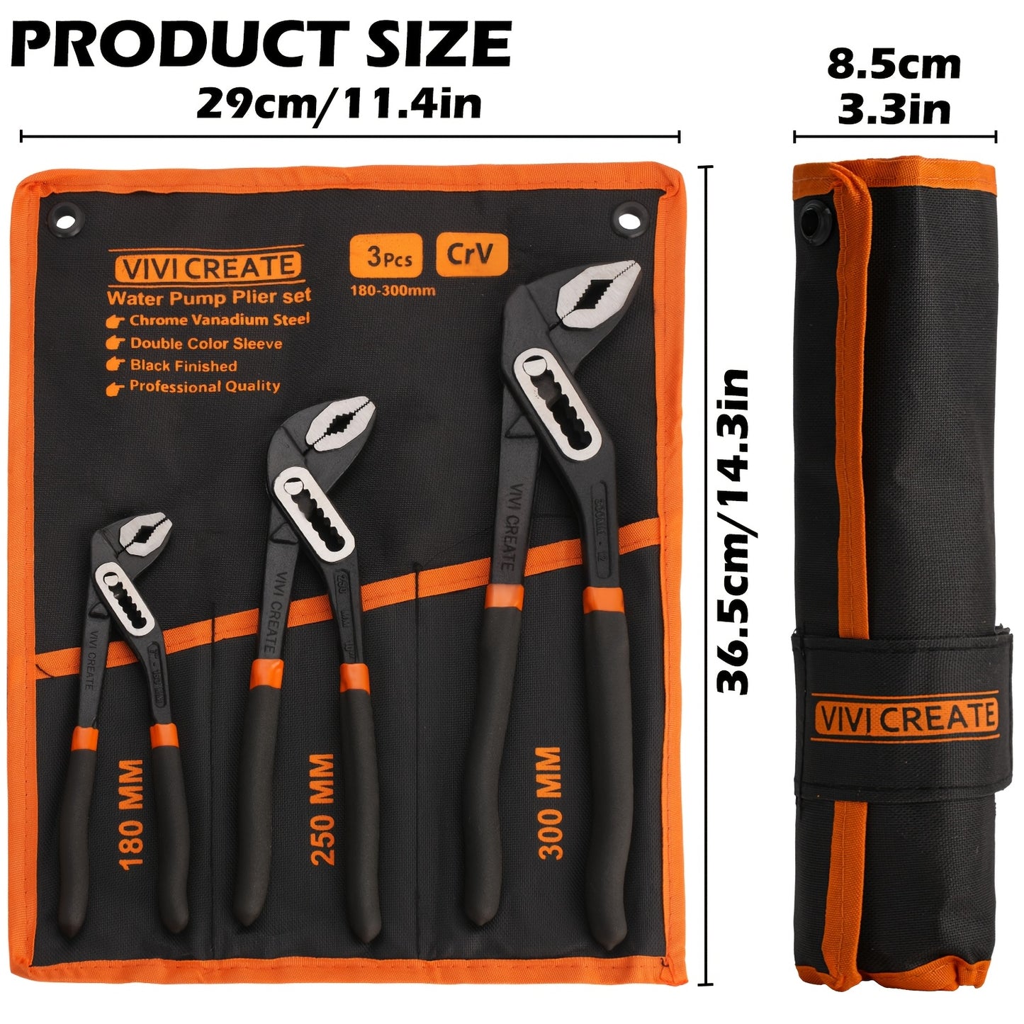 [Christmas Gifts] 3/1pc Adjustable Pliers With Roll-Up Pouch,Quick-Adjust Pump Pliers Set, Chrome Vanadium Steel, Includes 7-Inch,10-Inch, And 12-Inch, Black,Christmas Gifts