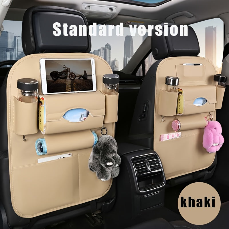 2pcs Premium All-in-One Car Back Seat Organizer with Foldable Table, Kick Mats, Tissue Box Holder, Cup & Umbrella Holders, Laptop Station & Car Eating Tray - Durable Travel Companion for Family Road Trips, Vehicle Organization, Integrated Storage Design,