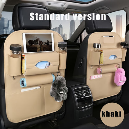 2pcs Premium All-in-One Car Back Seat Organizer with Foldable Table, Kick Mats, Tissue Box Holder, Cup & Umbrella Holders, Laptop Station & Car Eating Tray - Durable Travel Companion for Family Road Trips, Vehicle Organization, Integrated Storage Design,