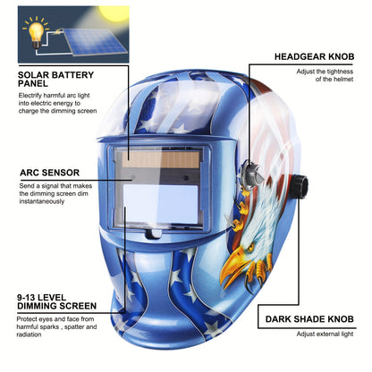 True Color Solar-Powered Auto-Dimming Welding Helmet with a Wide Viewing Area, True Color Welder Headgear, Auto-Darkening Welding Mask