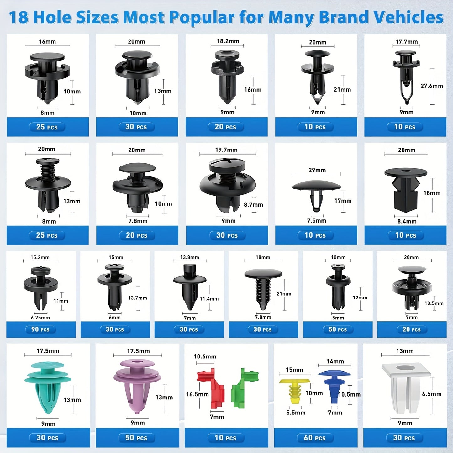 680pcs+ 45pcs Of Tools, Universal Automotive Bumper Fixing Clips, Car Door Panel Clips, Push Fender Rivet Expansion Screws Replacement Kit, Automotive Fastener Assembly with Fastener Removal Tools