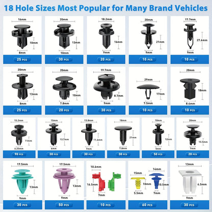 680pcs+ 45pcs Of Tools, Universal Automotive Bumper Fixing Clips, Car Door Panel Clips, Push Fender Rivet Expansion Screws Replacement Kit, Automotive Fastener Assembly with Fastener Removal Tools